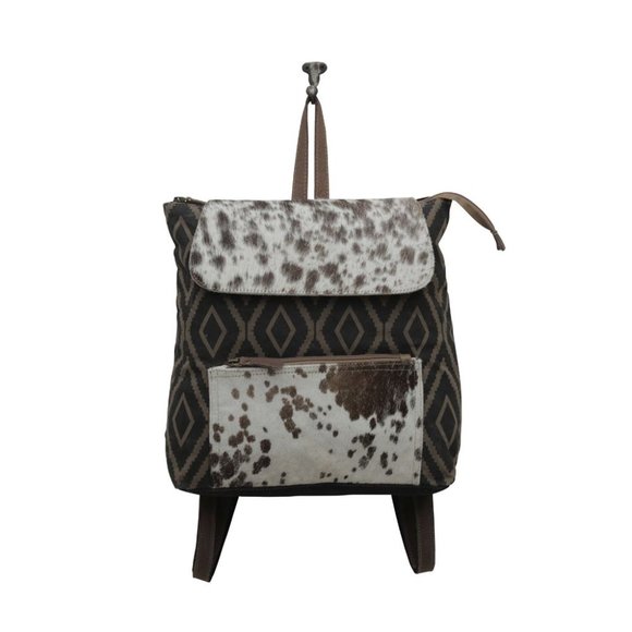 Myra Bag Handmade Mocha Backpack Upcycled Canvas & Cowhide Leather - Picture 6 of 10